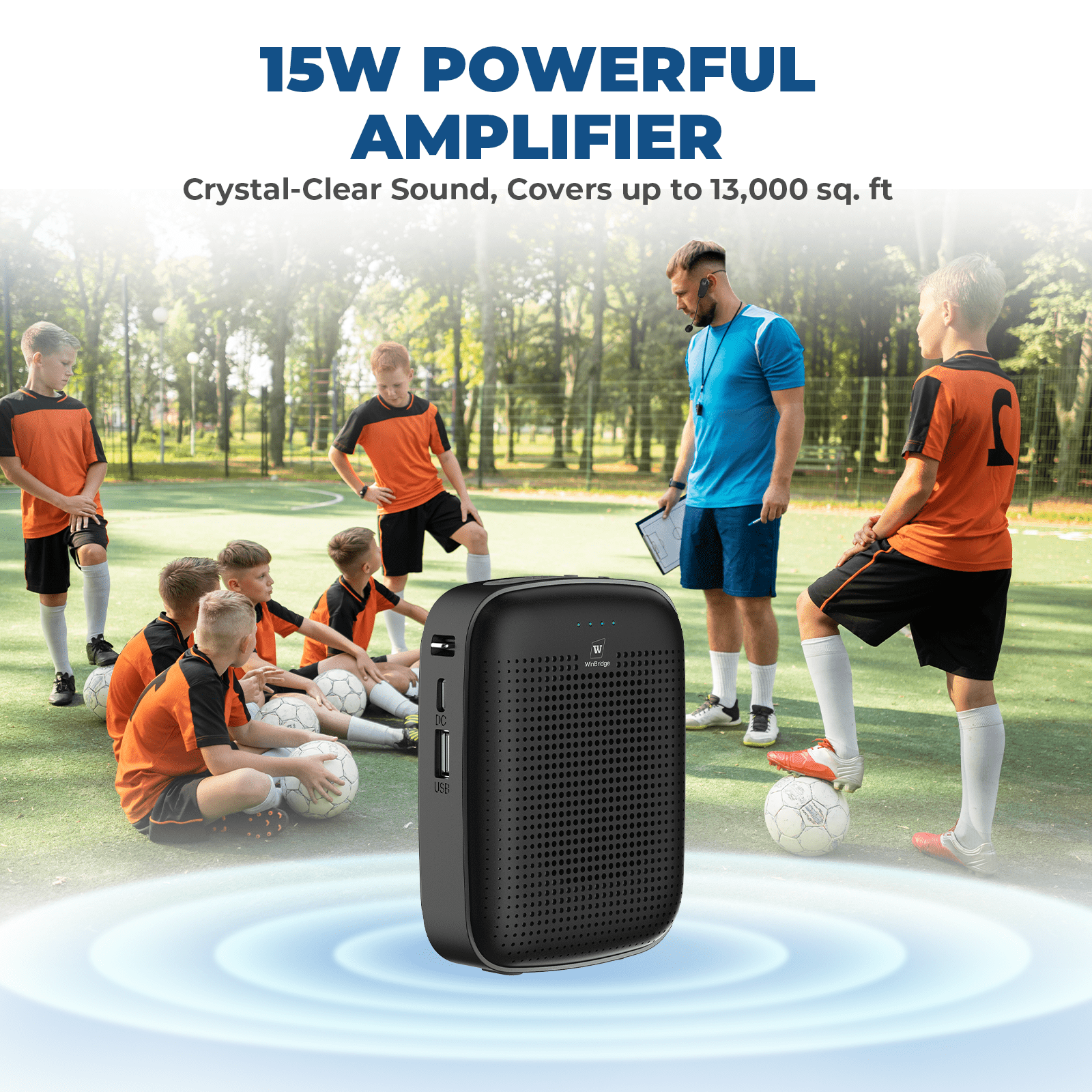 WinBridge A002 Wireless Bluetooth Voice Amplifier for Teachers – 15W Portable Mini Amplifier with Wireless Microphone Headset, Personal Mic for Classroom, Teaching, Training & Public Speaking - WinBridge