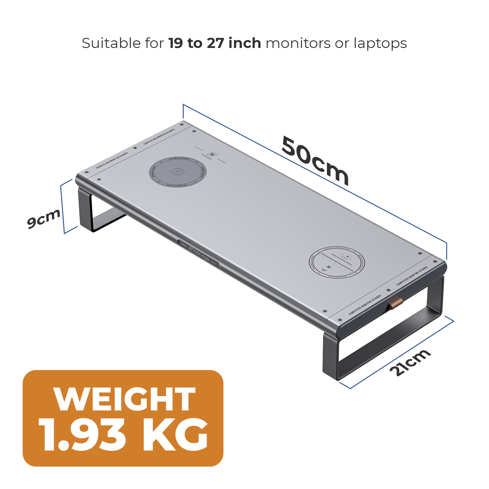 WinBridge Aluminum Monitor Stand with Wireless Charging, 6 - in - 1 USB - C Docking Station, Drawer, Desk Organizer for PC Monitor/Laptop Up to 27 inches - WinBridge