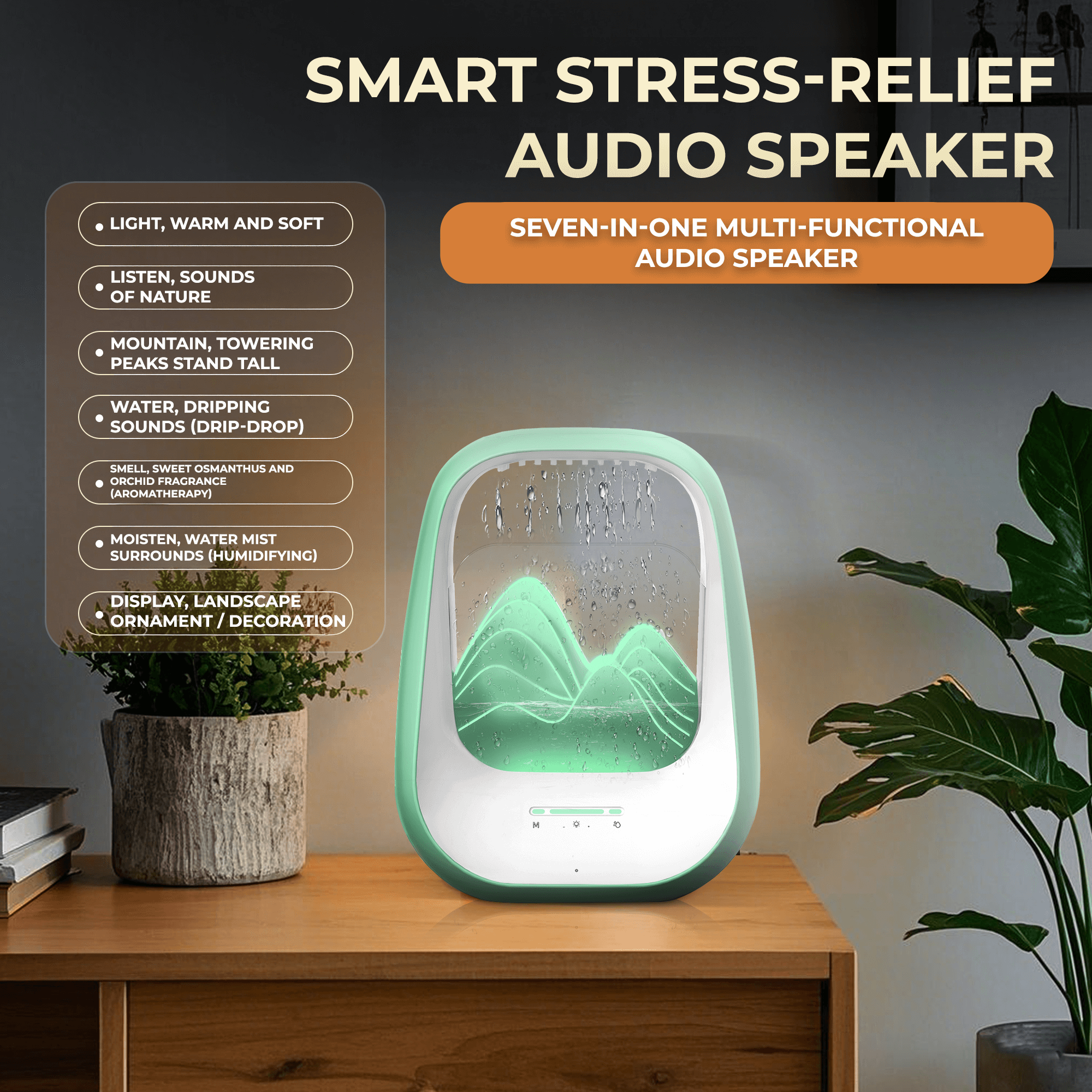 WinBridge Bluetooth Speaker with Humidifier - Wireless Speaker with Water Drip, LED Night Lights, Raindrop Sounds for Sleep & Bedroom Relaxation - WinBridge