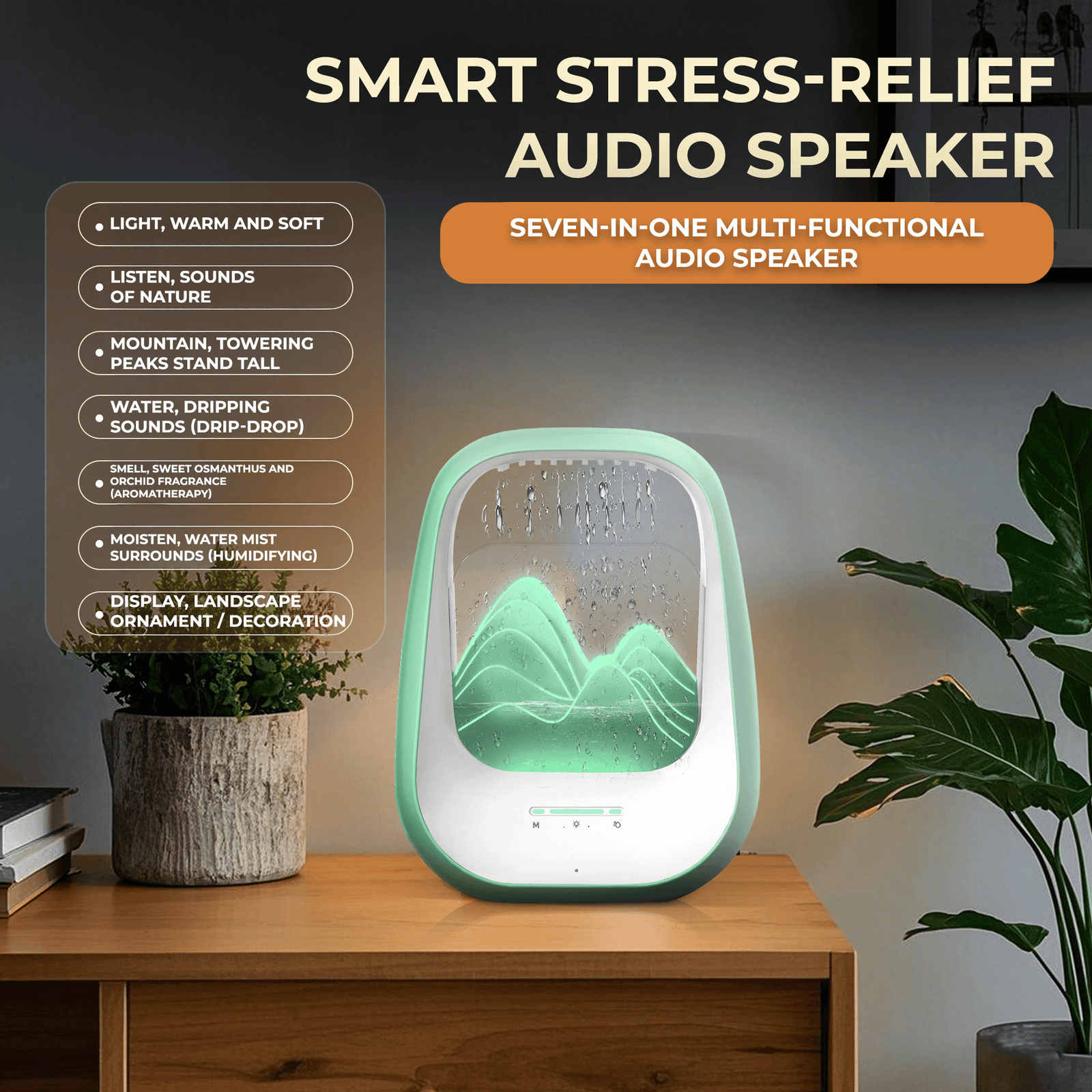 WinBridge Bluetooth Speaker with Humidifier - Wireless Speaker with Water Drip, LED Night Lights, Raindrop Sounds for Sleep & Bedroom Relaxation - WinBridge