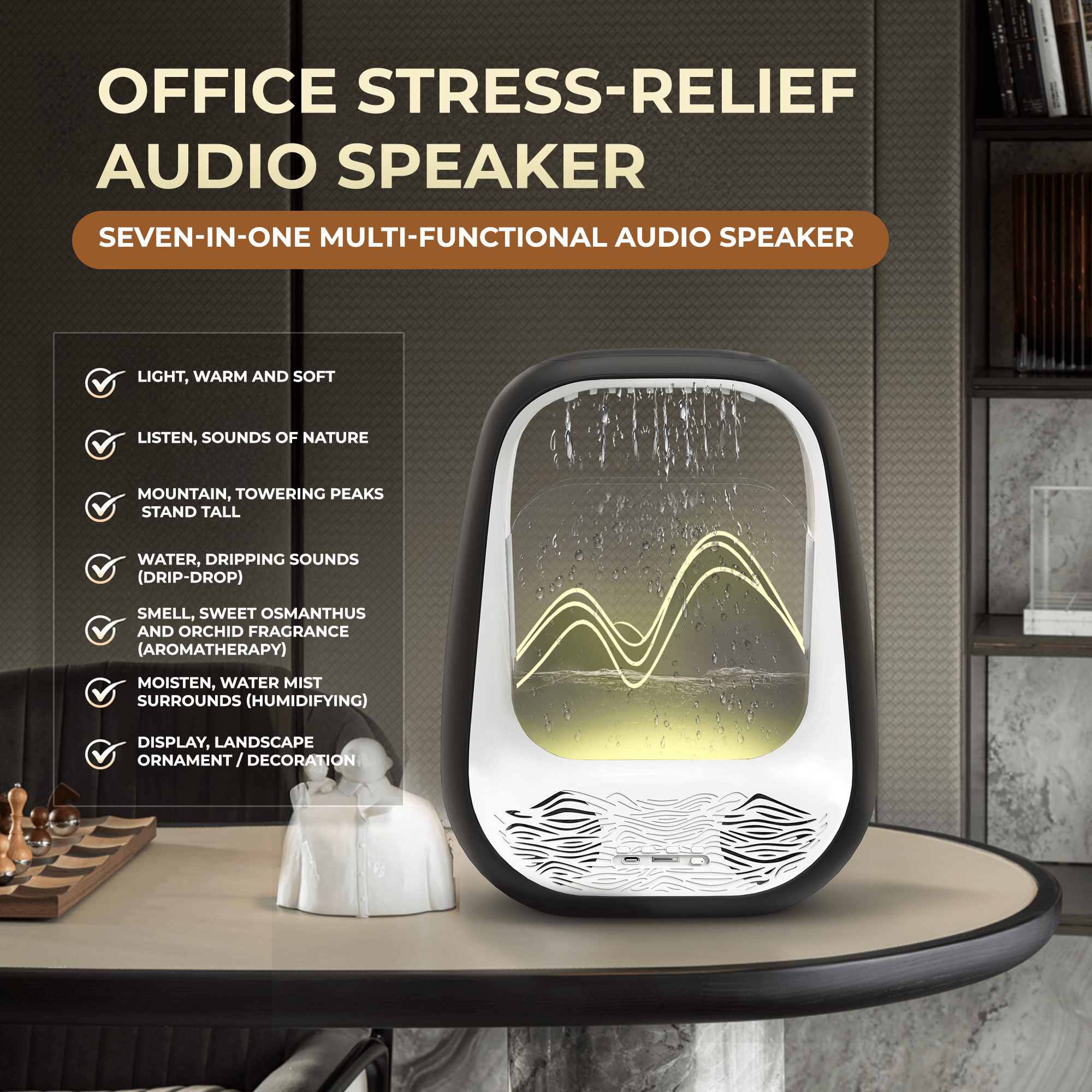 WinBridge Bluetooth Speaker with Humidifier - Wireless Speaker with Water Drip, LED Night Lights, Raindrop Sounds for Sleep & Bedroom Relaxation - WinBridge