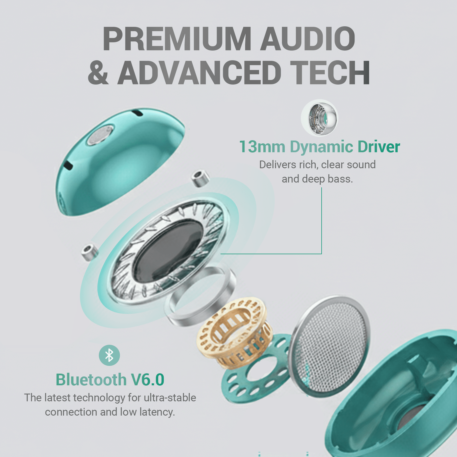 WinBridge LUX02 Fashion Bee Design Bluetooth Earbuds for Women, Silver & Emerald Semi - in - Ear, Open - Ear Comfort, Bluetooth 6.0, Clear Calls - WinBridge