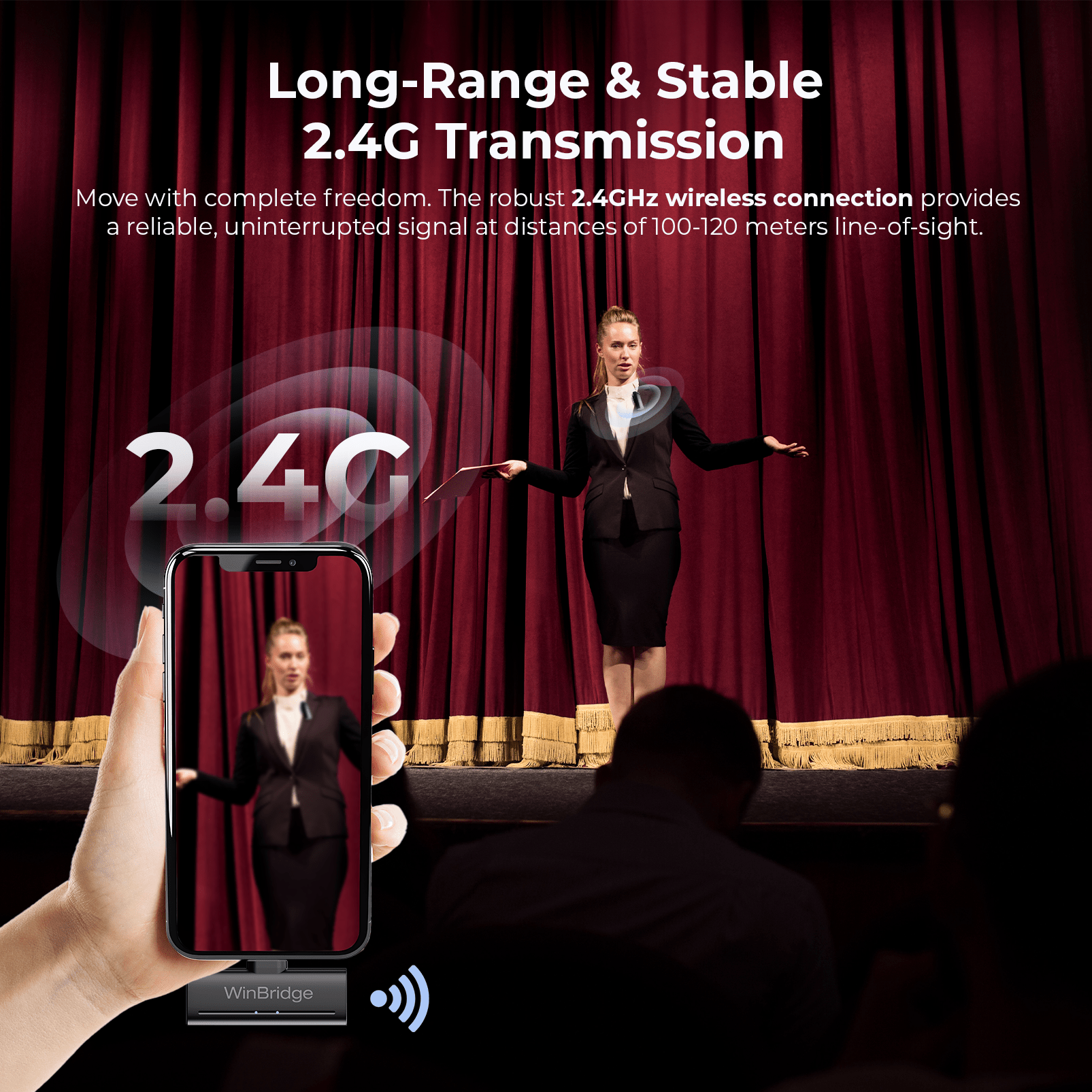 WinBridge M31 Wireless Lavalier Microphone, 2.4G Clip - On Lapel Mic with ANC, 48KHz HD Recording, 21H Battery for iPhone, Android, Camera, YouTube, TikTok, Vlogging, Live Streaming - WinBridge