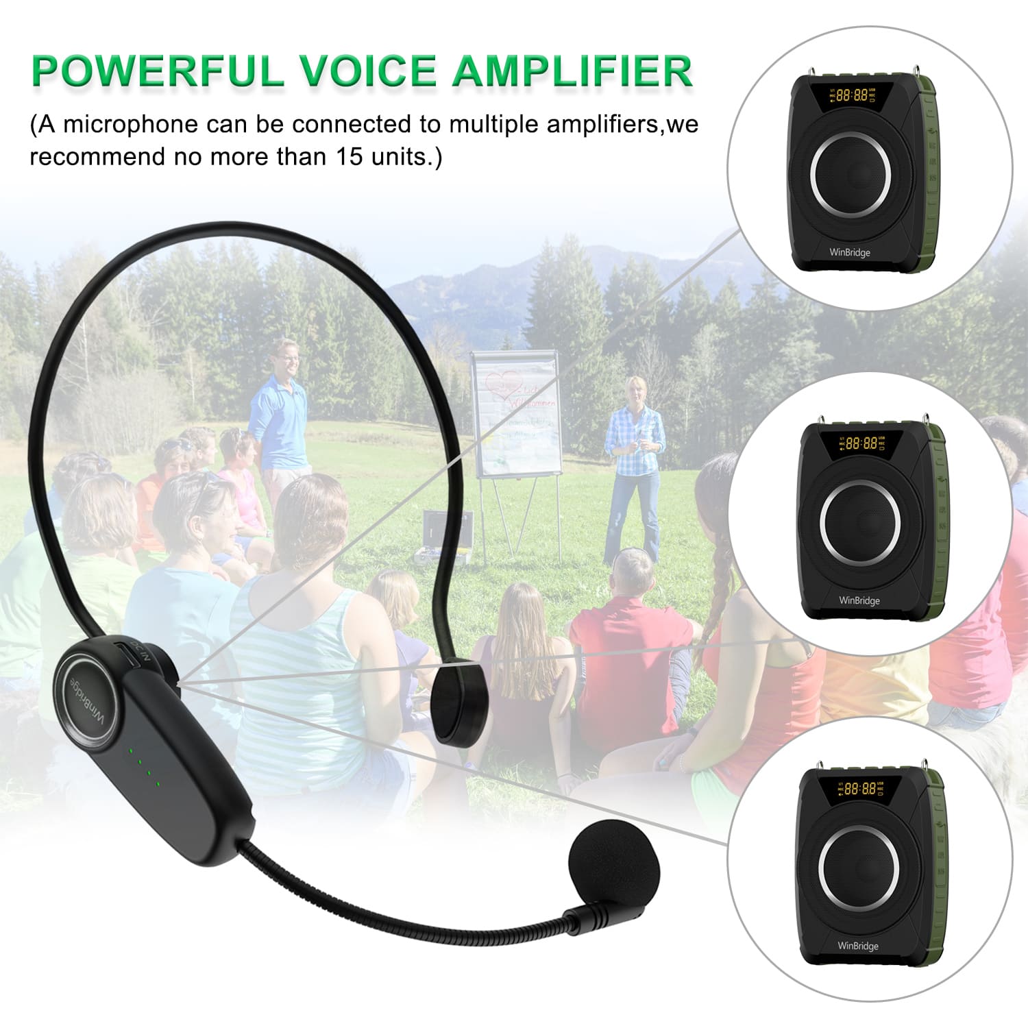 WinBridge M801 20W Voice Amplifier With Wireless Microphone Headset Waterproof with Siren Noise Feature - WinBridge