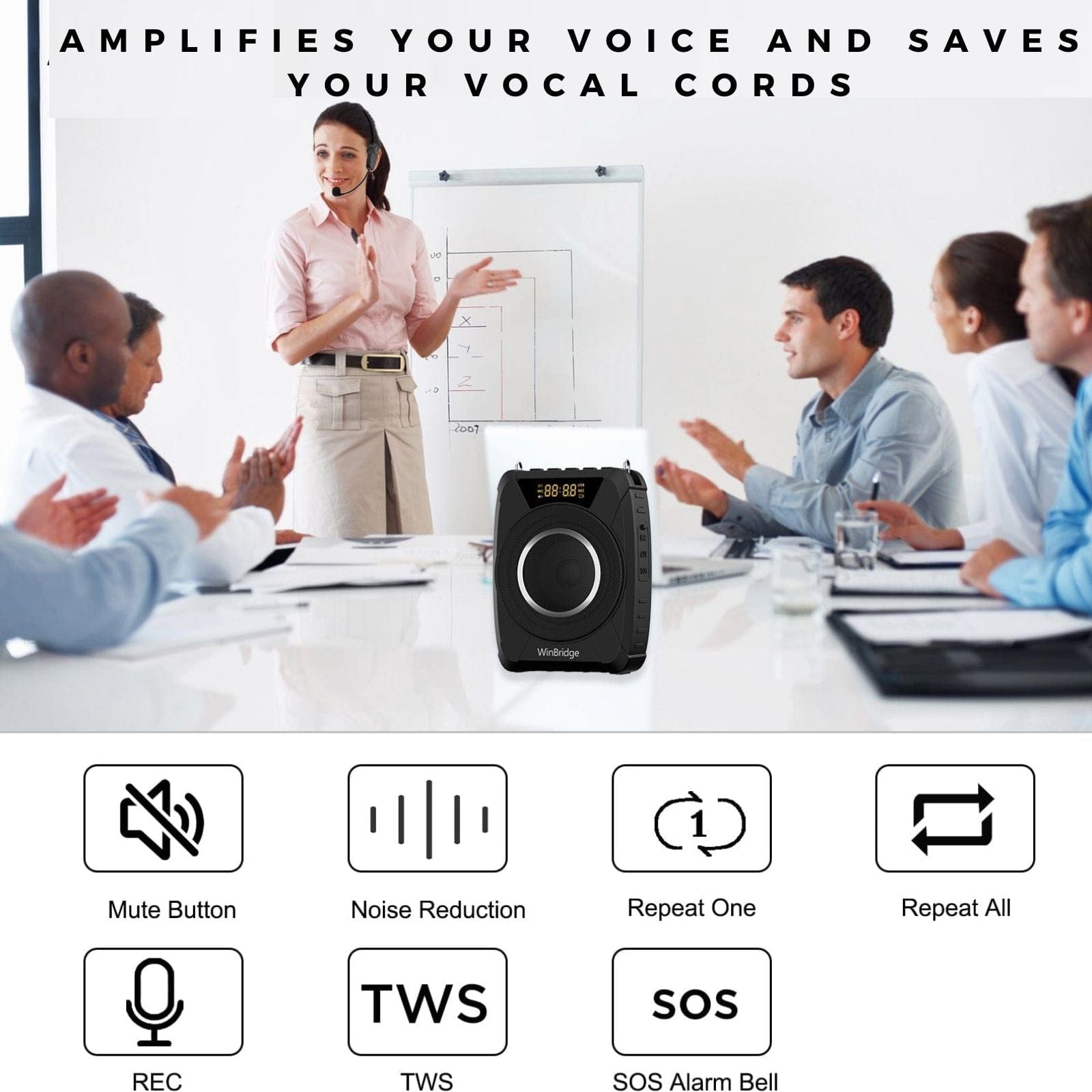 WinBridge M801 20W Voice Amplifier With Wireless Microphone Headset Waterproof with Siren Noise Feature - WinBridge