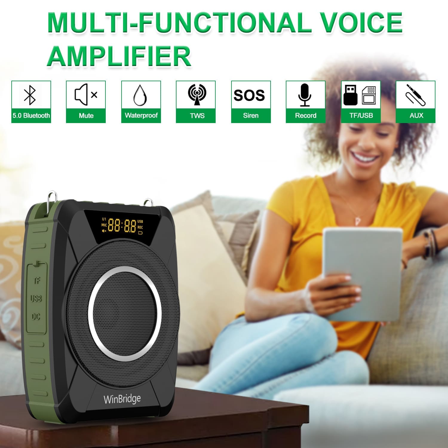 WinBridge M801 20W Voice Amplifier With Wireless Microphone Headset Waterproof with Siren Noise Feature - WinBridge