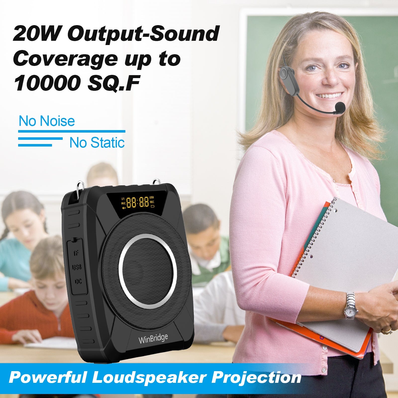 WinBridge M801 20W Voice Amplifier With Wireless Microphone Headset Waterproof with Siren Noise Feature - WinBridge