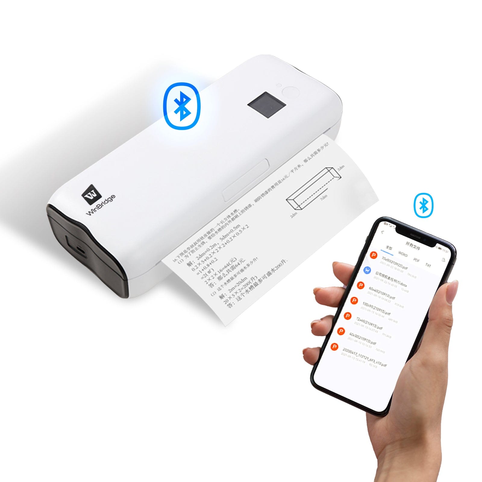 WinBridge Portable Bluetooth Mini Printer Support A4&A5 Thermal Paper, Compatible with iOS, Android & Laptop for Office, Home, School - WinBridge