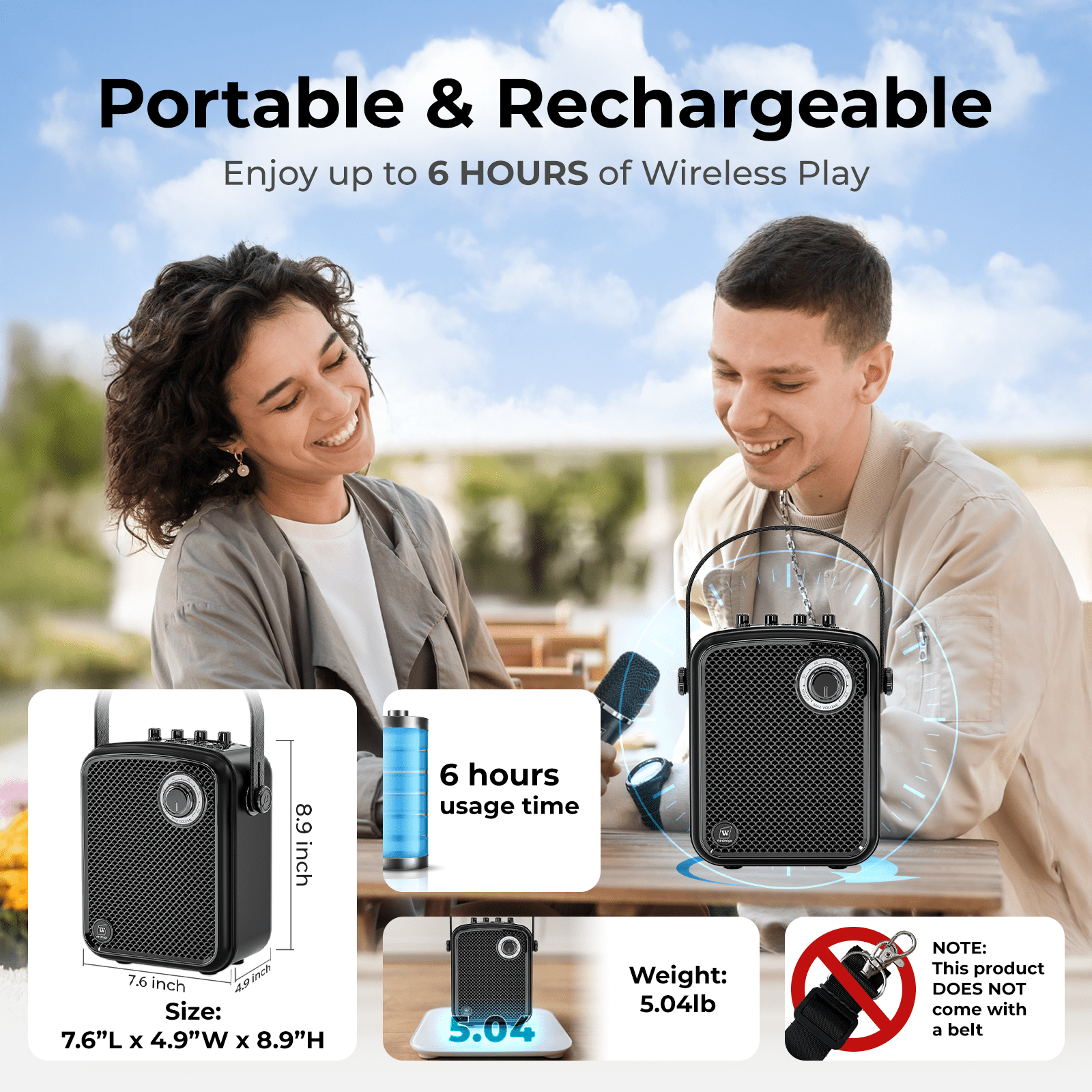 WinBridge S100 Wireless Voice Amplifier with Handheld Microphone 70W Multifunctional Portable Bluetooth Pa System for Teachers, Karaoke Speaker and Mic System Supports Guitar, Monitoring and Live - WinBridge