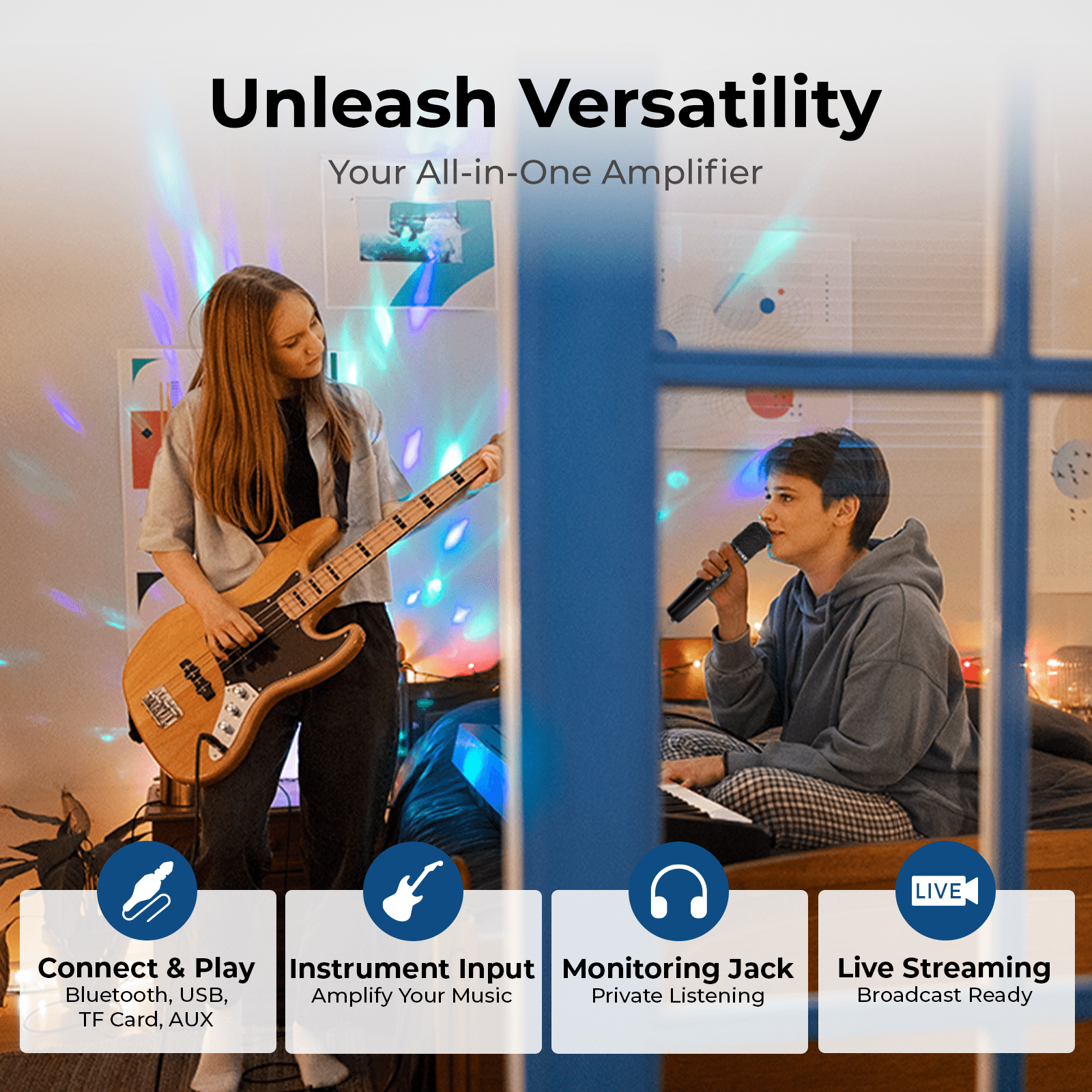 WinBridge S100 Wireless Voice Amplifier with Handheld Microphone 70W Multifunctional Portable Bluetooth Pa System for Teachers, Karaoke Speaker and Mic System Supports Guitar, Monitoring and Live - WinBridge