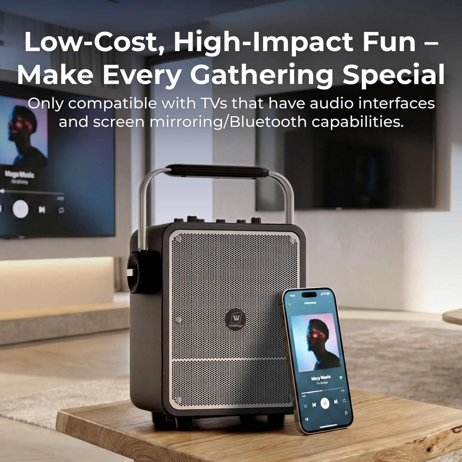 WinBridge S200 150W High - Power Karaoke Machine with 2 Wireless Microphones, Premium Voice Amplifier/PA System, Portable Bluetooth Speaker with Microphone for Party, Outdoor, Classroom, Singing, Guitar Amp - WinBridge