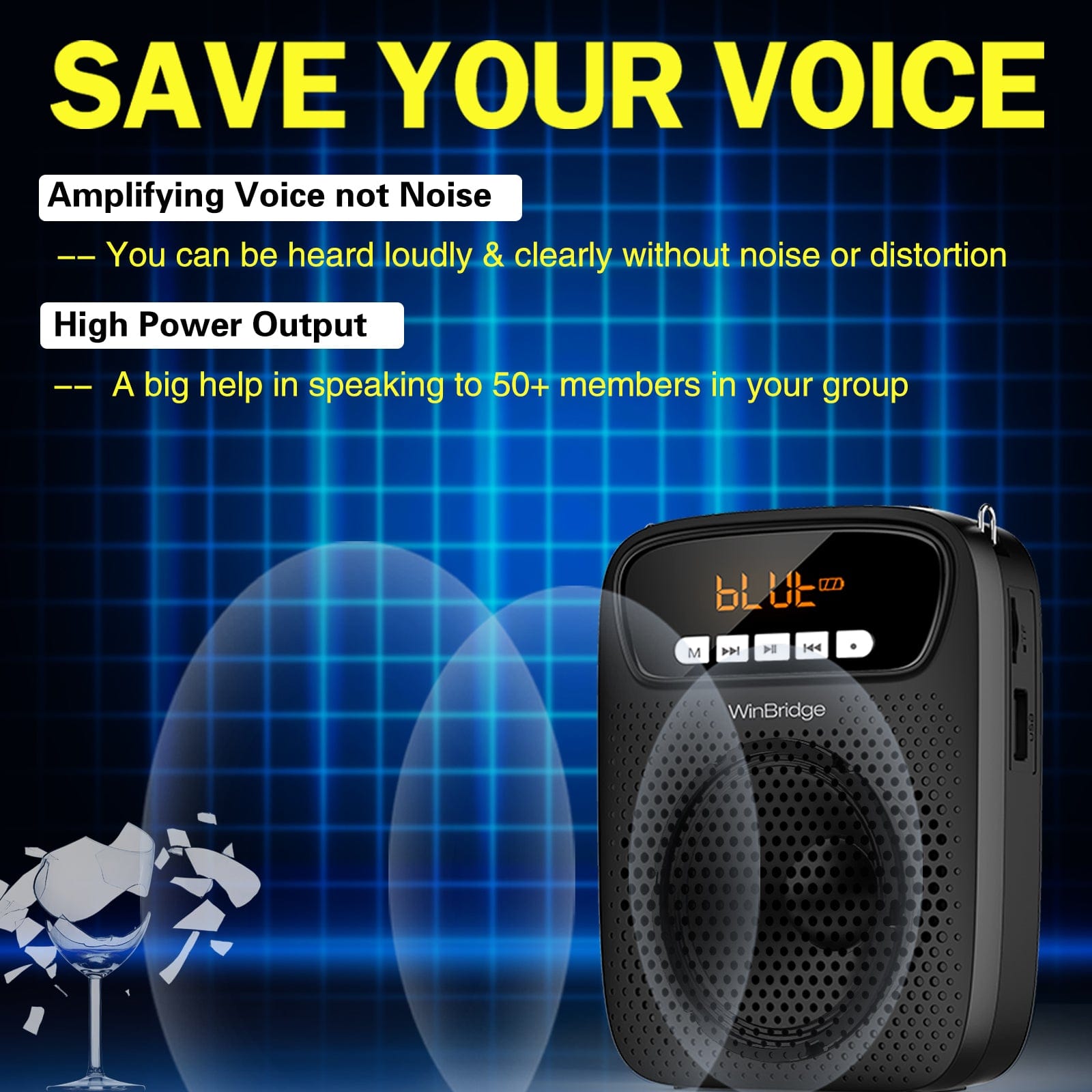 WinBridge S278UHF Portable Voice Amplifier Wireless & Wired Headset Microphone Speaker Mini Lightweight Personal Classroom Mic for Teachers Supports AUX Input,Bluetooth 5.0,Recording - WinBridge