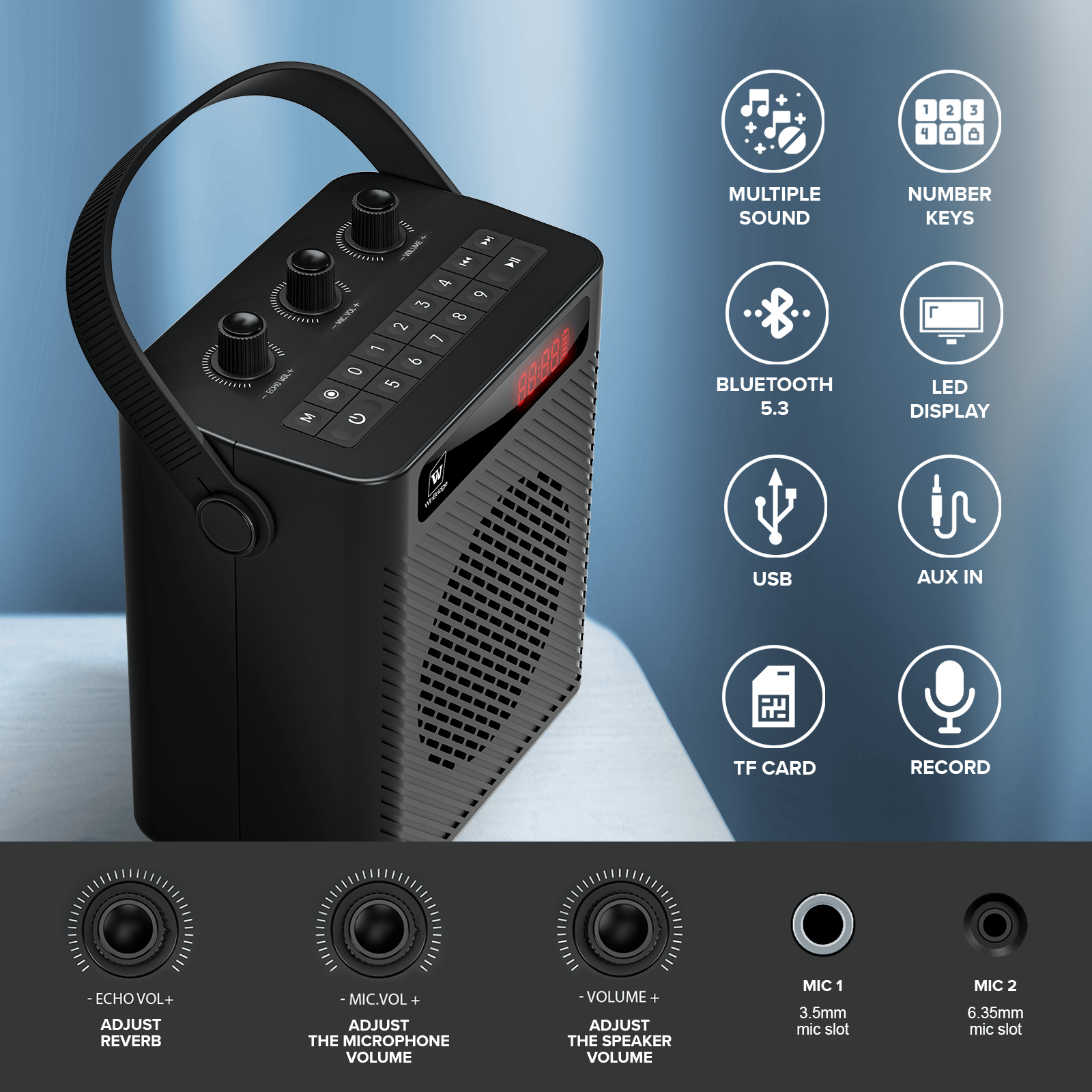 WinBridge S95 Bluetooth 5.3 Voice Amplifier with Wireless Headset Mirophone&Handheld Mic, 4 Sound Effects, Personal Megaphone Pa System Speaker for Teachers Indoor Outdoor Party - WinBridge