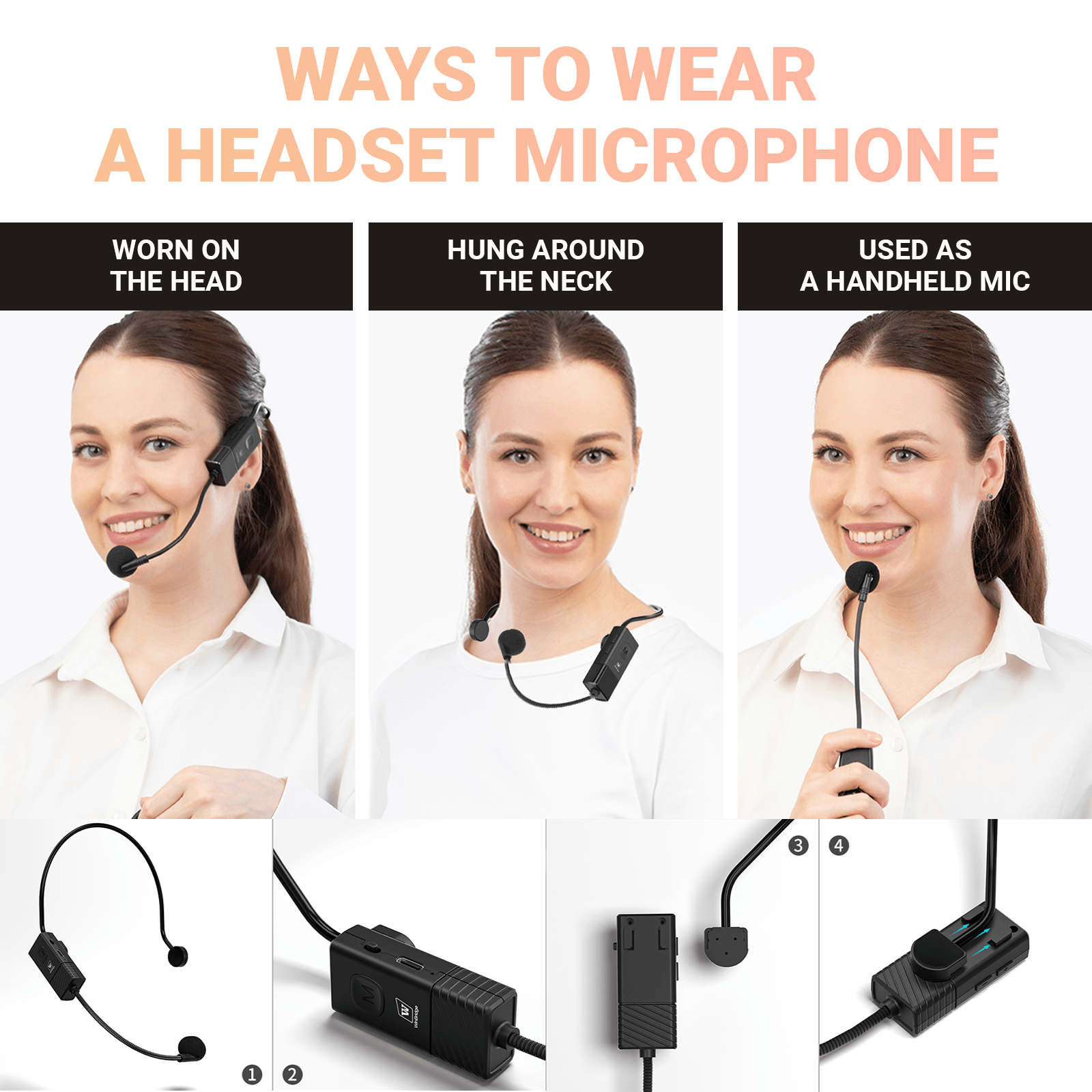 WinBridge S97 60W Powerful Wireless Voice Amplifier with Handheld and Headset Microphones for Teachers,Portable PA System with Sound Effects, Karaoke Speaker and Mic System Support Guitar Play - WinBridge