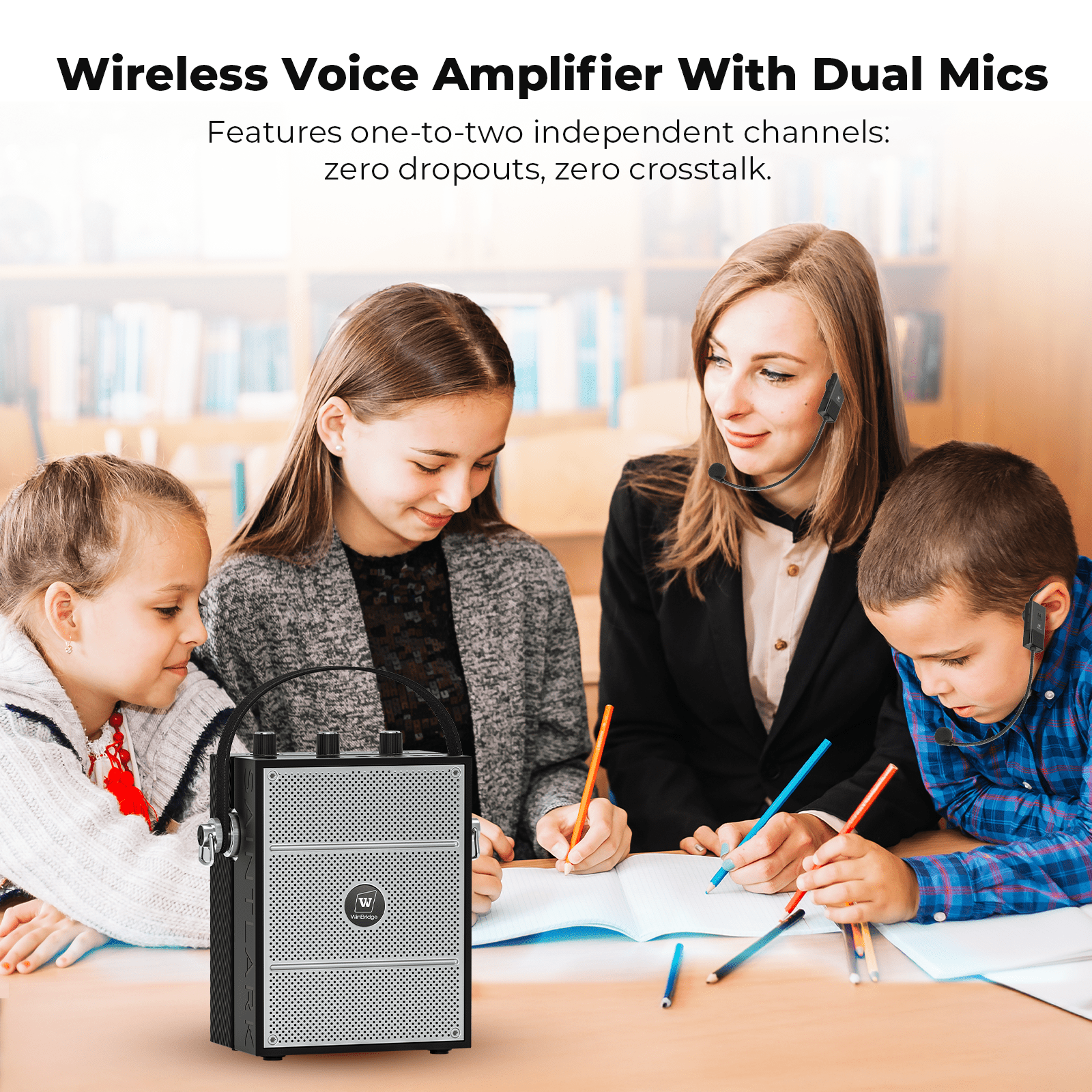 WinBridge S98 Plus 50W Voice Amplifier with 2 Headset Microphones,Microphone with Speaker, Portable Sound System with Microphone,Bluetooth Speaker Megaphone for Teachers, Classroom, Outdoor, Events - WinBridge