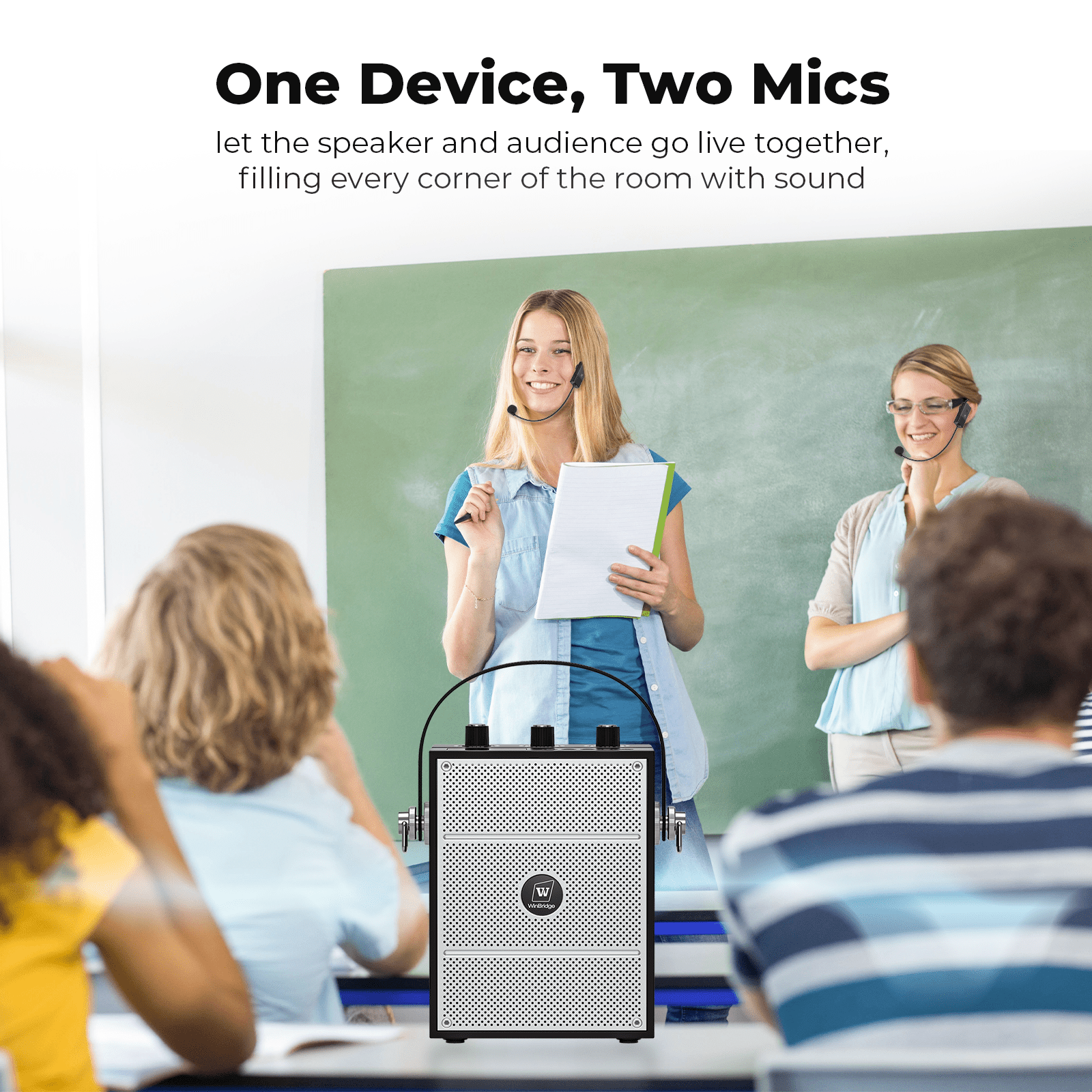 WinBridge S98 Plus 50W Voice Amplifier with 2 Headset Microphones,Microphone with Speaker, Portable Sound System with Microphone,Bluetooth Speaker Megaphone for Teachers, Classroom, Outdoor, Events - WinBridge