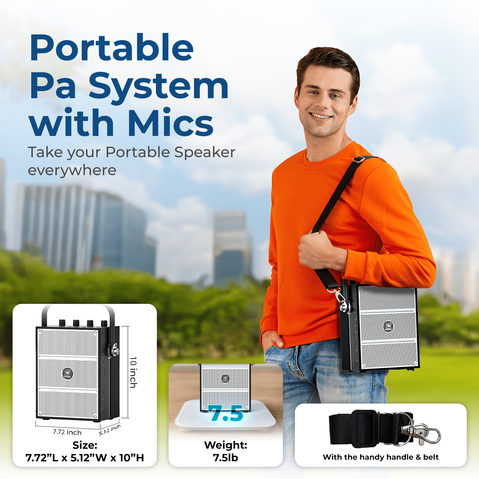 WinBridge S99 100W Powerful Wireless Voice Amplifier with Two Handheld Microphones for Teachers,Portable PA System with Sound Effects, Karaoke Speaker and Mic System Support Guitar Play - WinBridge