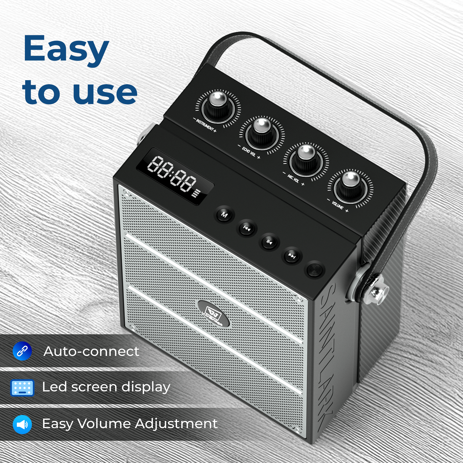 WinBridge S99 100W Powerful Wireless Voice Amplifier with Two Handheld Microphones for Teachers,Portable PA System with Sound Effects, Karaoke Speaker and Mic System Support Guitar Play - WinBridge