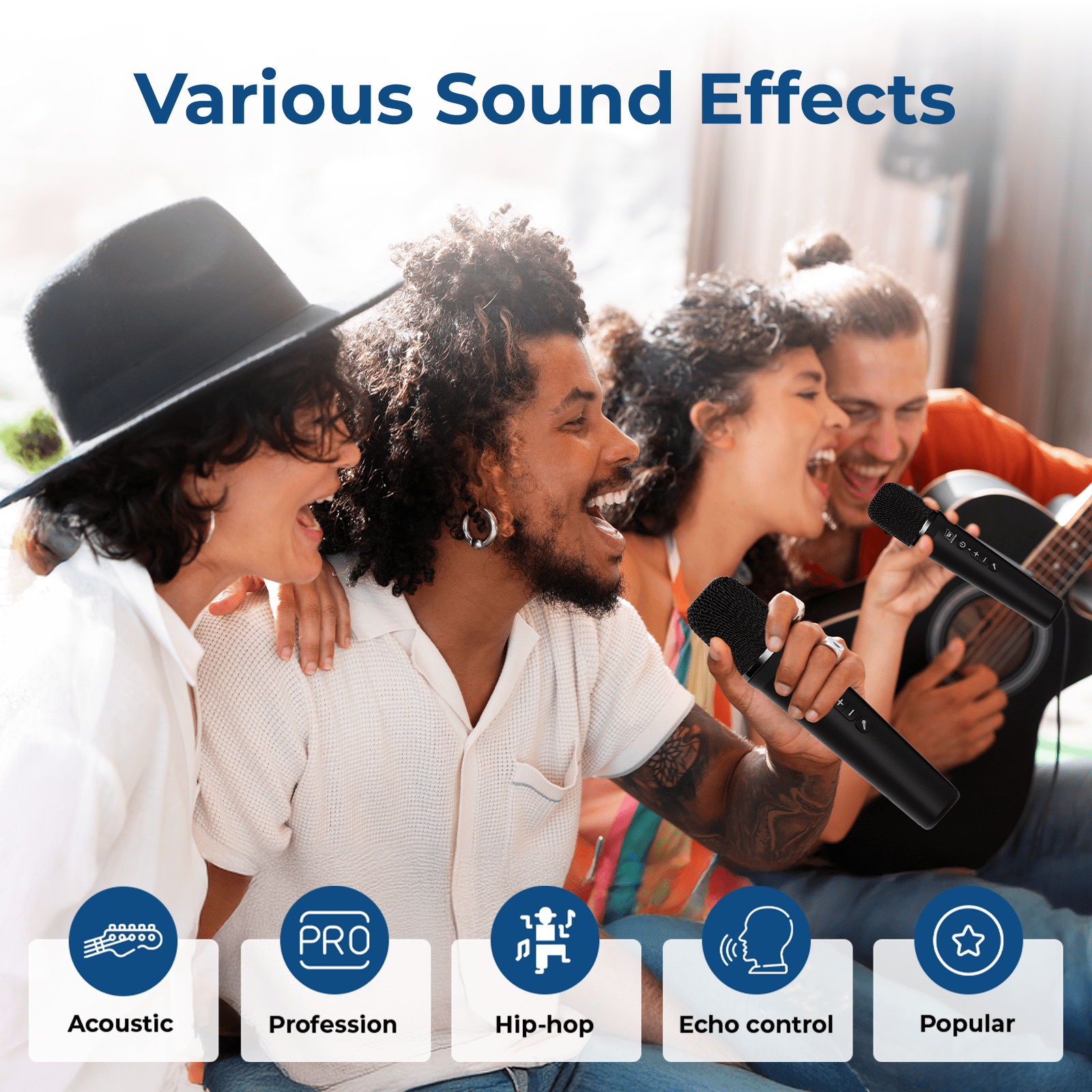 WinBridge S99 100W Powerful Wireless Voice Amplifier with Two Handheld Microphones for Teachers,Portable PA System with Sound Effects, Karaoke Speaker and Mic System Support Guitar Play - WinBridge