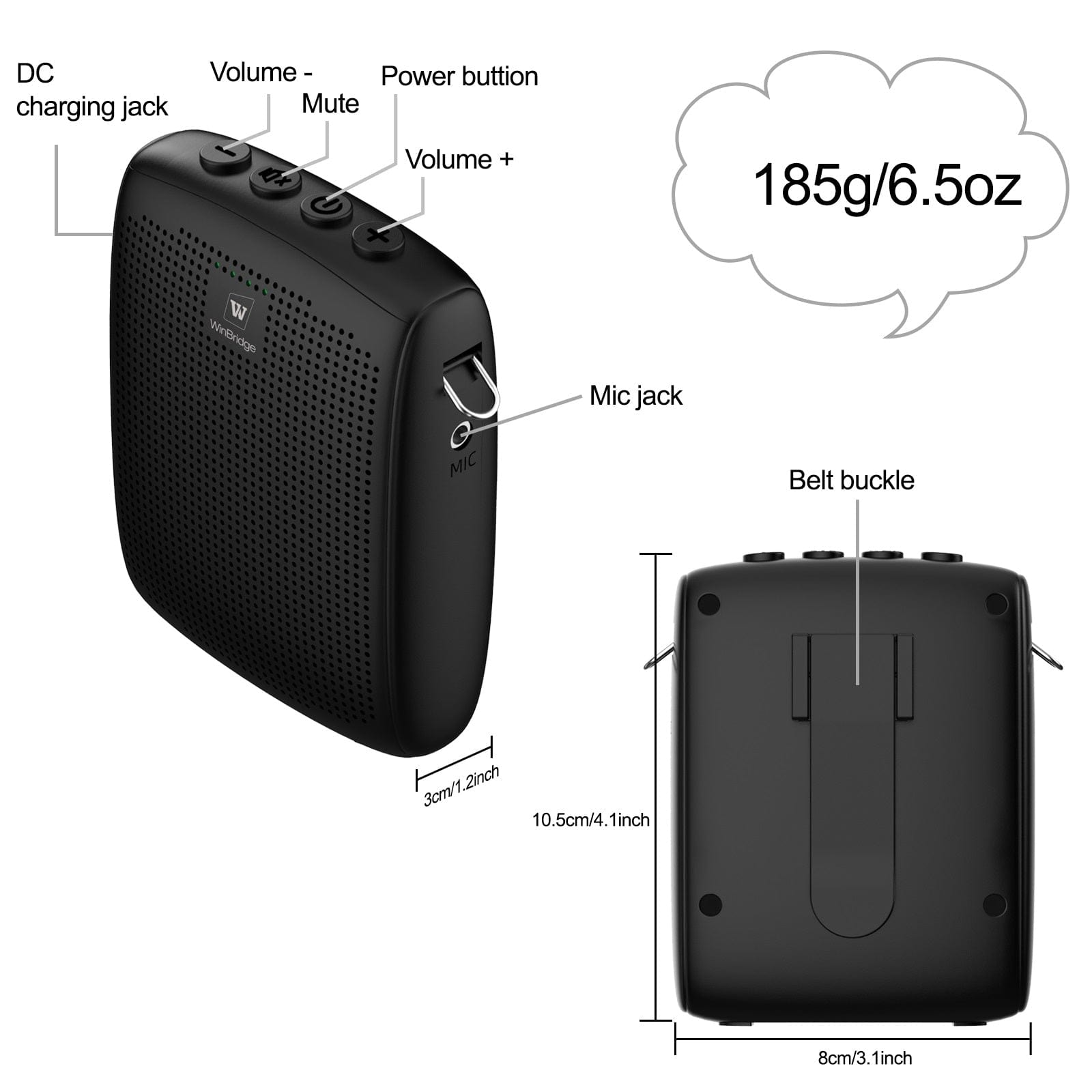 WinBridge WB002 Voice Amplifier Rechargeable with Wireless Headset Microphone - WinBridge