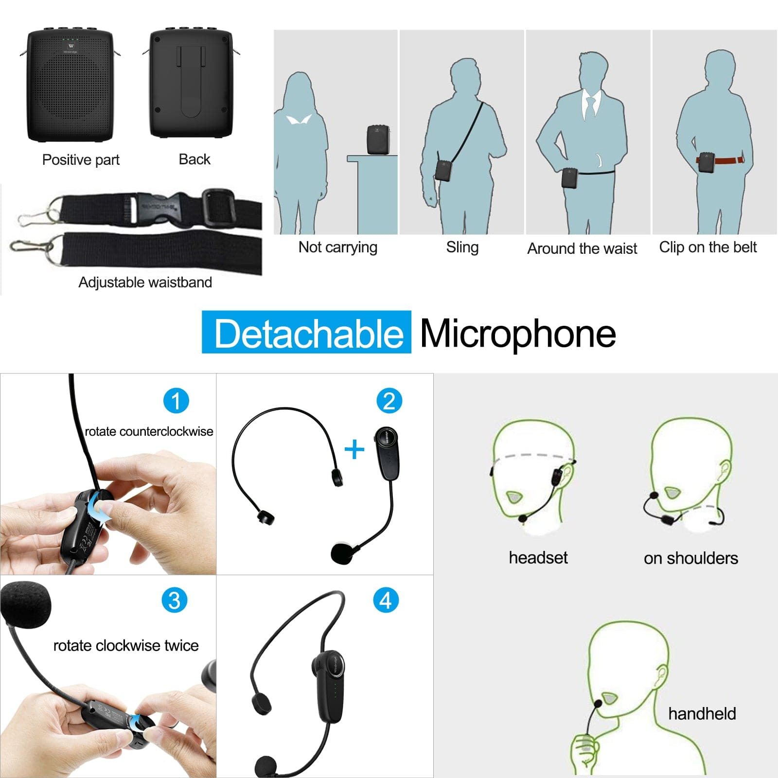 WinBridge WB002 Voice Amplifier Rechargeable with Wireless Headset Microphone - WinBridge