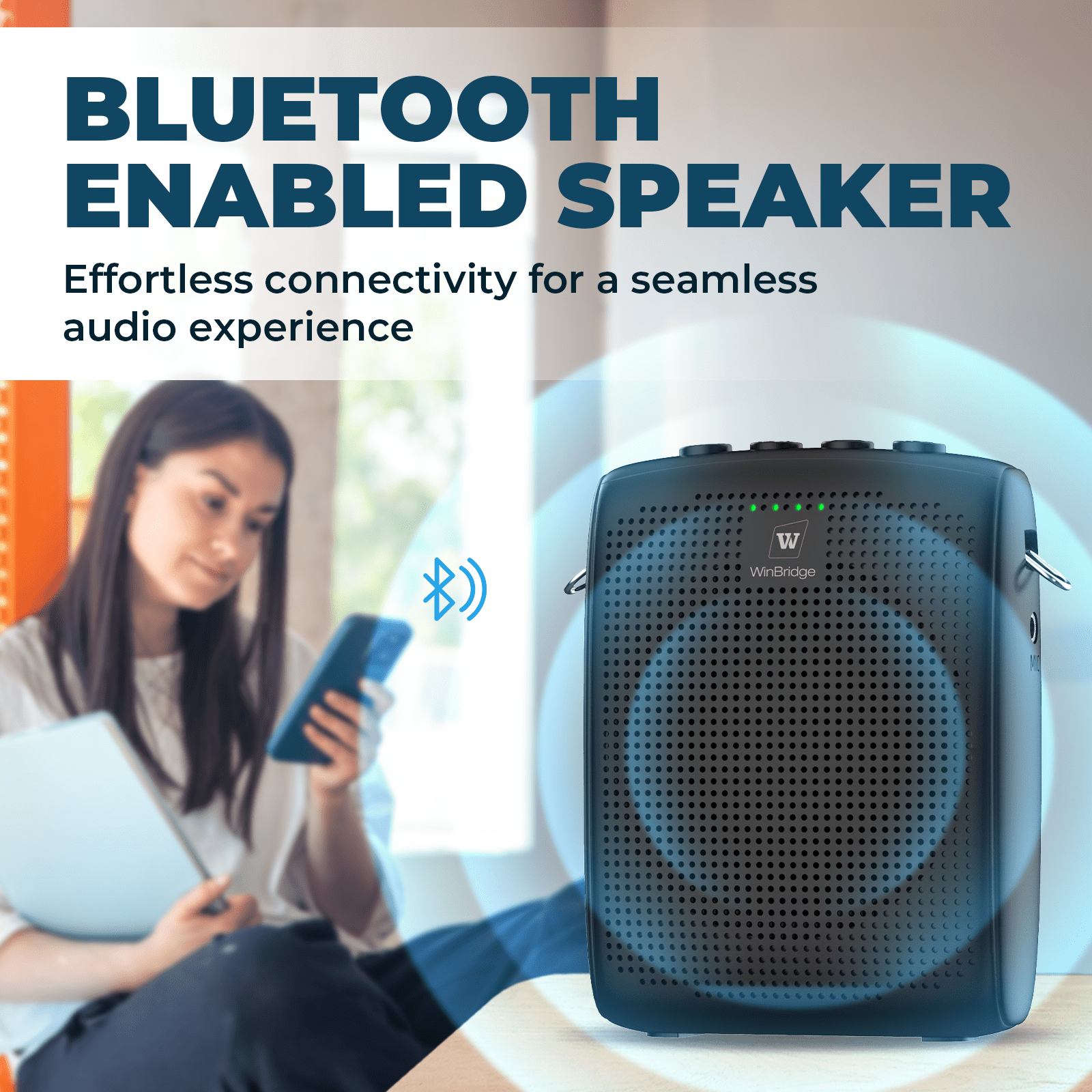 WinBridge WB005 Wireles Voice Amplifier with Bluetooth Lavalier Lapel Microphone for Teachers,15W Portable Speaker and Wireless Clip On Microphone System, Mini Megaphone Speaker Mic Set 2600mAh - WinBridge
