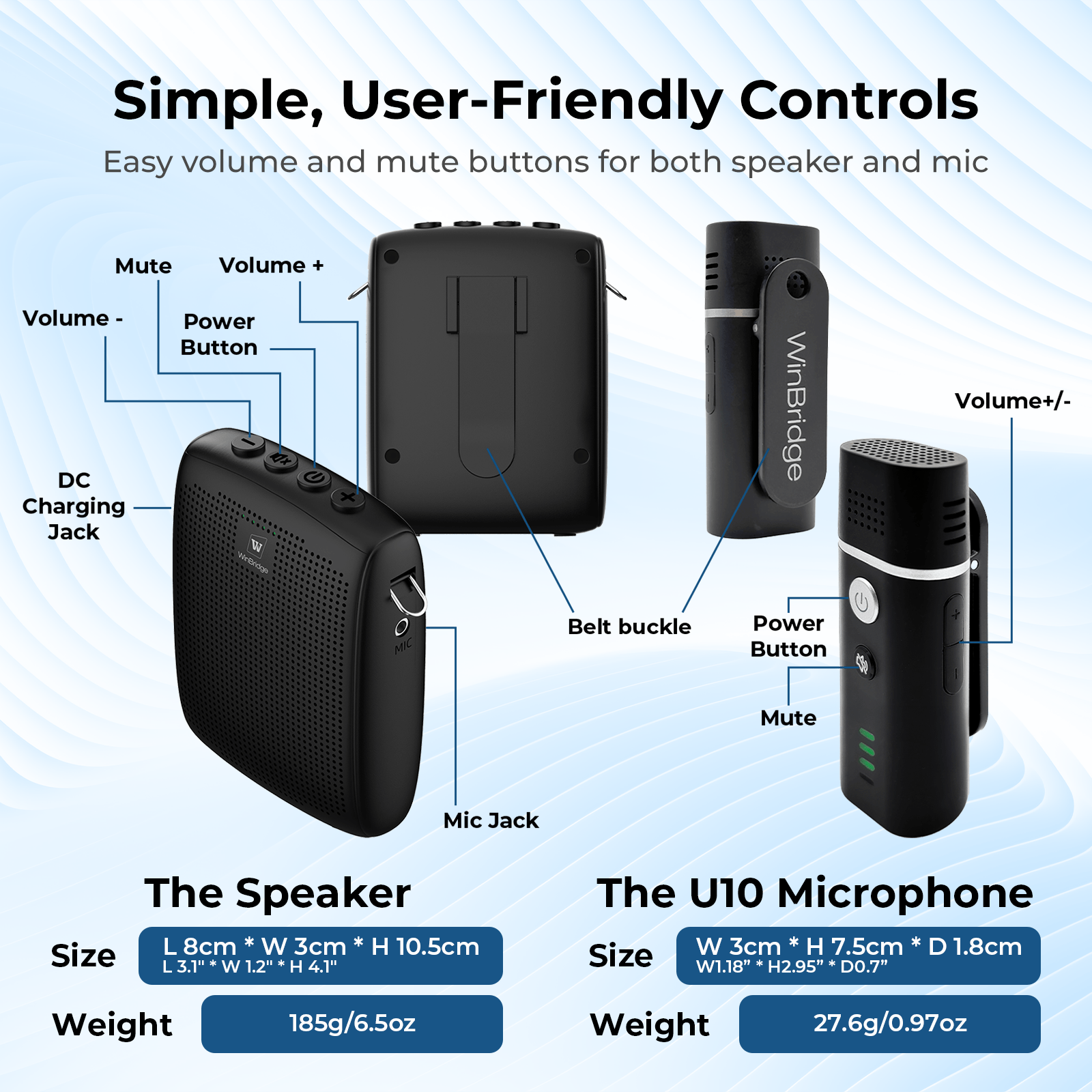 WinBridge WB006 Portable Voice Amplifier with Wireless Lavalier Microphone,Teacher Mic with Speaker,Wireless Amplifier for Teachers, Clip On Microphone System Bluetooth Speaker, Headset Megaphone, 15W - WinBridge