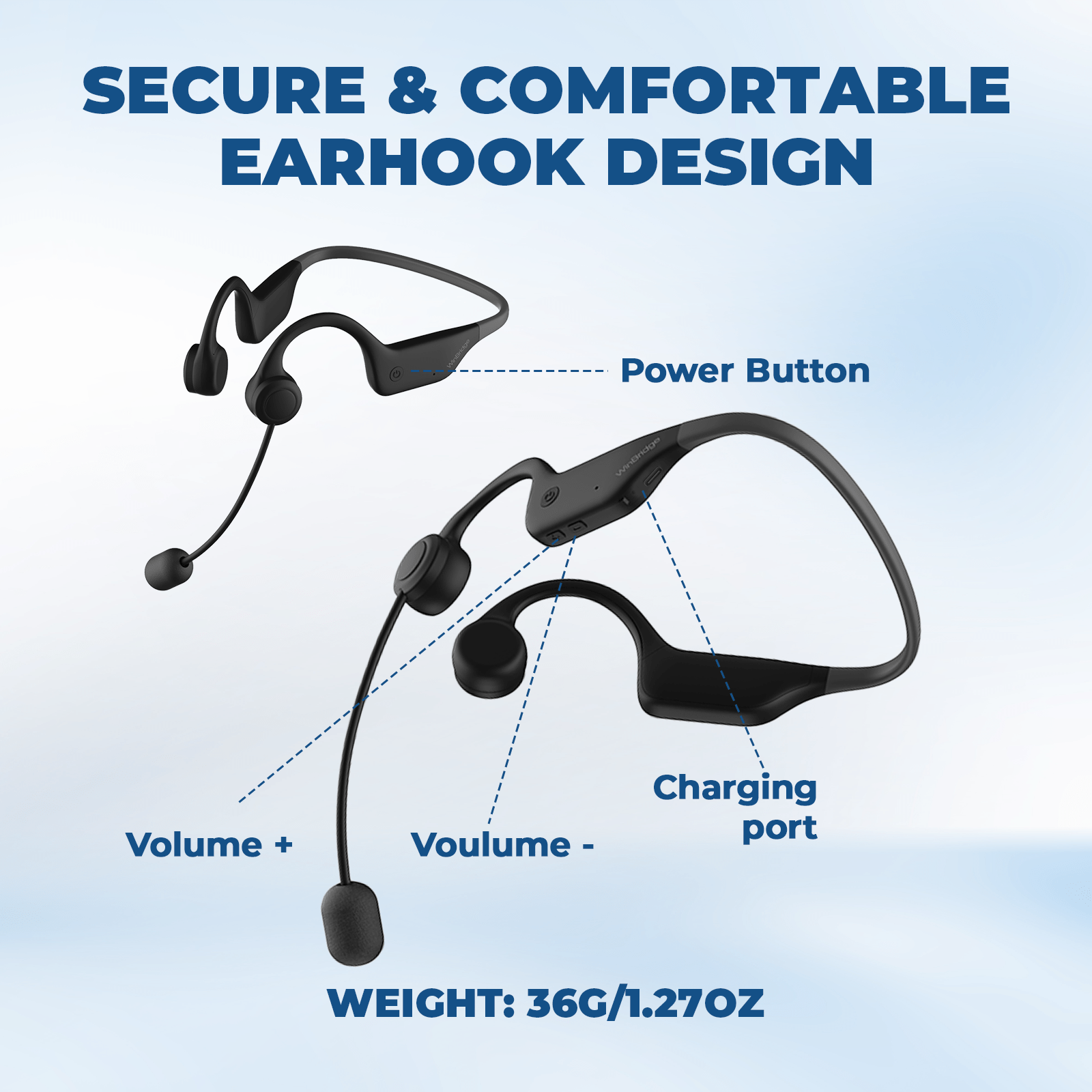 WinBridge WB007 Voice Amplifier Wireless Microphone Earhook, Porable Speaker and Mic for Teachers, Mini PA System with Crystal - Clear Original Sound, Fitness Ear - Secured Microphone for Public Speaking - WinBridge
