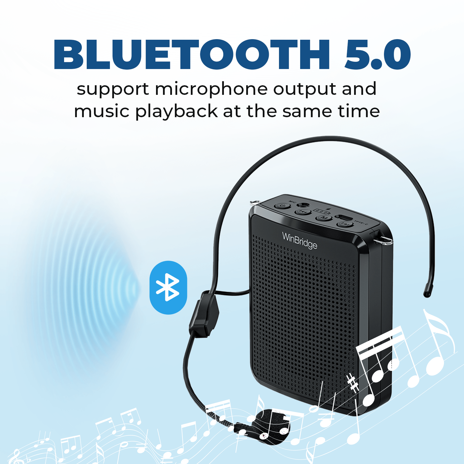 WinBridge WB008 Voice Amplifier with Portable Microphone, Teacher Microphone for Classroom,Tour Guide Speaker, Headset Mic for Group Instructor, Megaphone Mic, Clear Sound| No Feedback - WinBridge